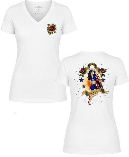 PRE-ORDER: Star Spangled Bombshell Women's V-Neck T-Shirt - White