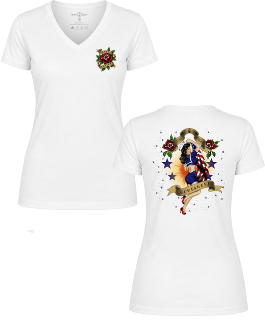 Star Spangled Bombshell Women's V-Neck T-Shirt - White