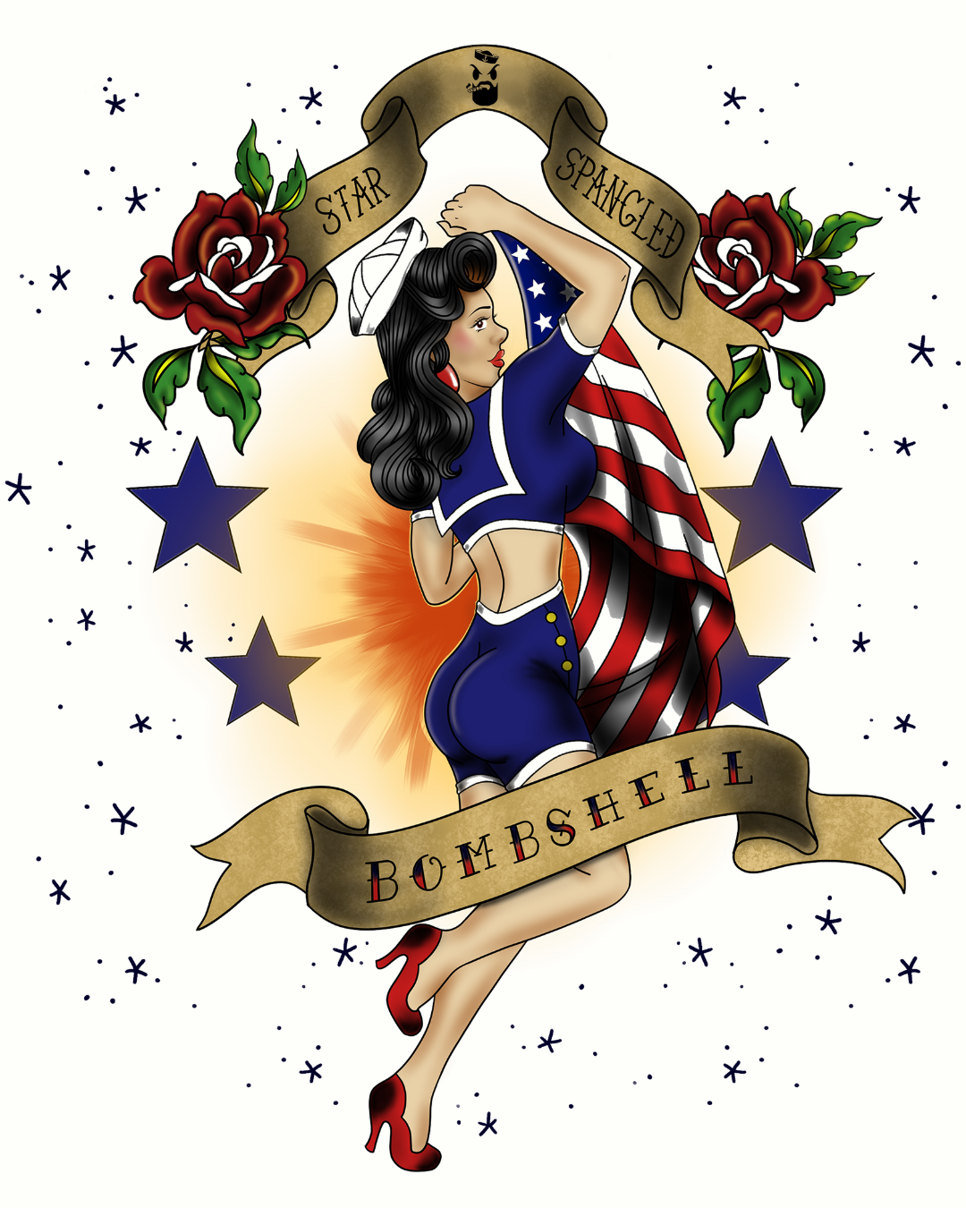 PRE-ORDER: Star Spangled Bombshell Women's V-Neck T-Shirt - White