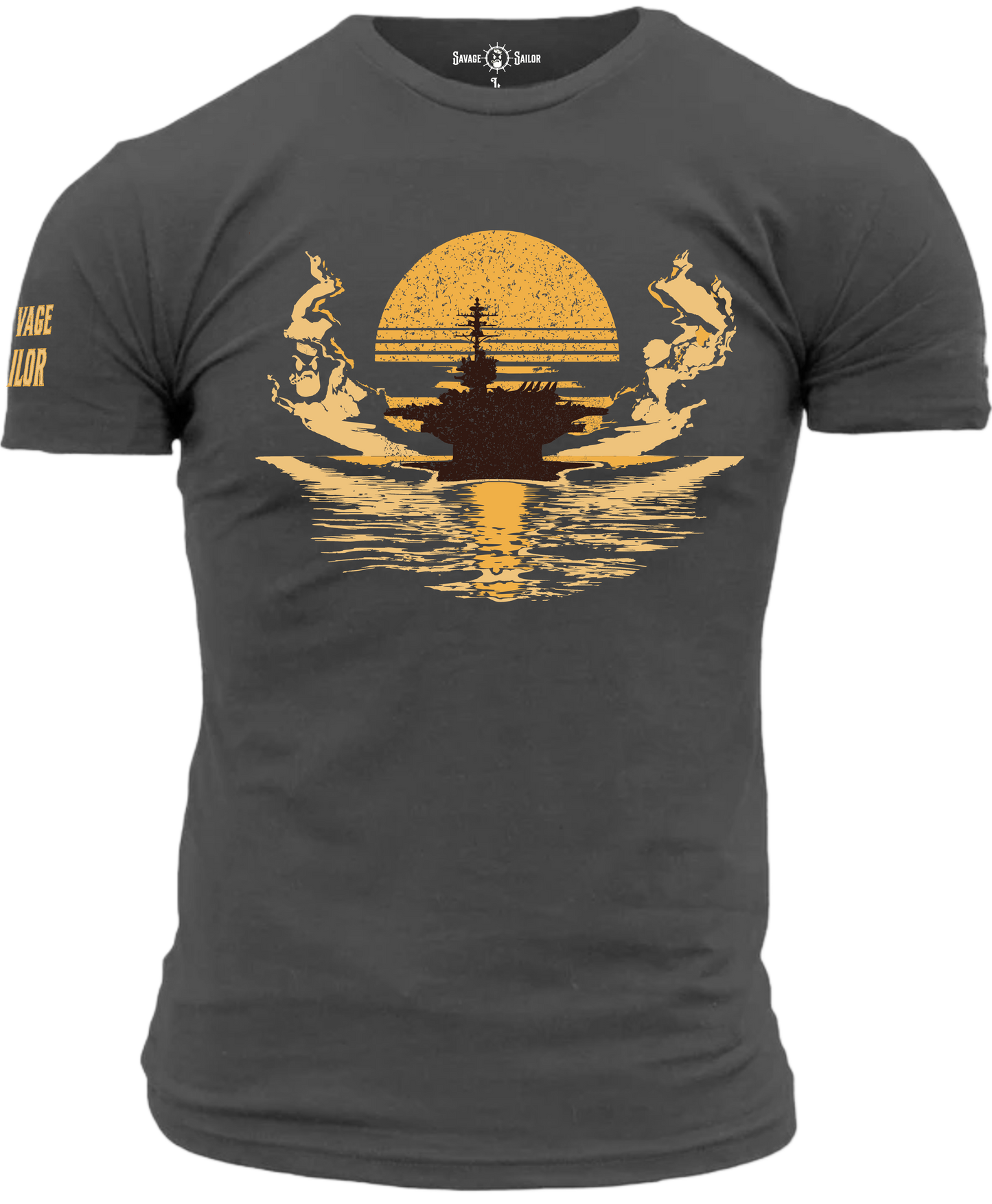 Aircraft Carrier Sunset T-Shirt - Heather Heavy Metal