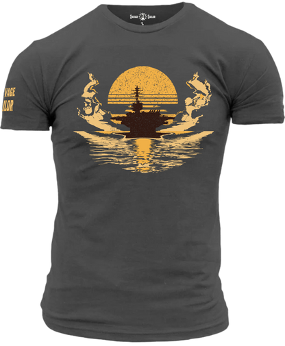 Aircraft Carrier Sunset T-Shirt - Heather Heavy Metal