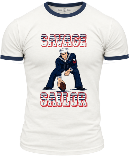 PRE-ORDER Savage Gridiron Ringer T-Shirt - White/Navy (w/free sticker)