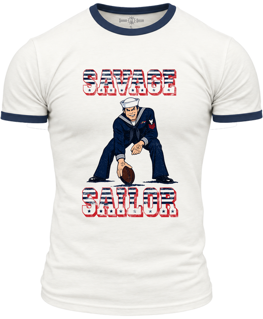 Savage Gridiron Ringer T-Shirt - White/Navy