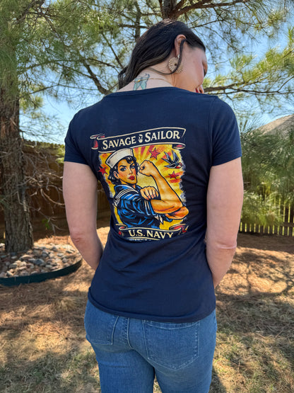 Savage Susie Women's V-Neck T-Shirt - Midnight Navy